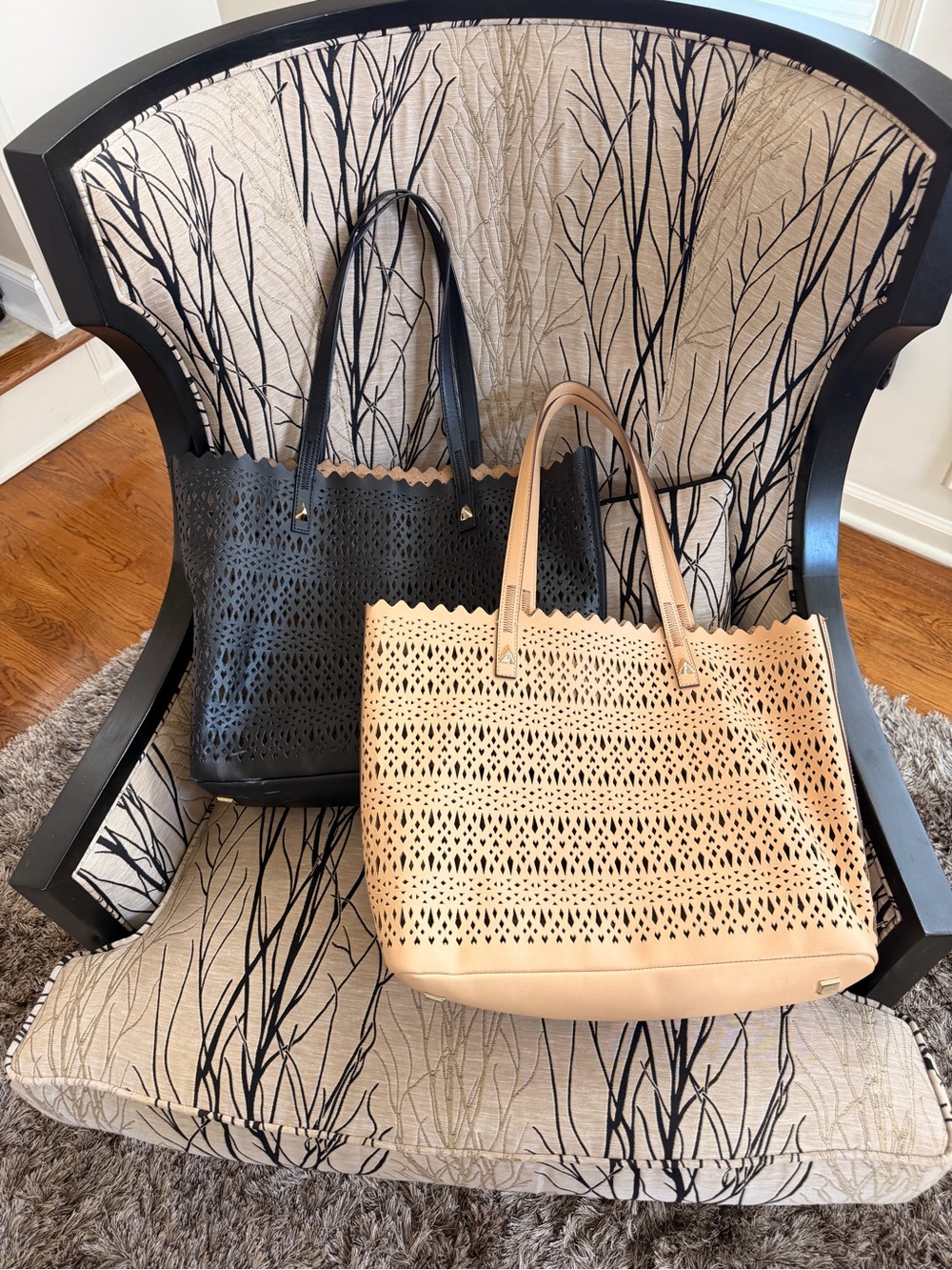 Stella & Dot Avalon Perforated Tote Bags in Black and Tan
